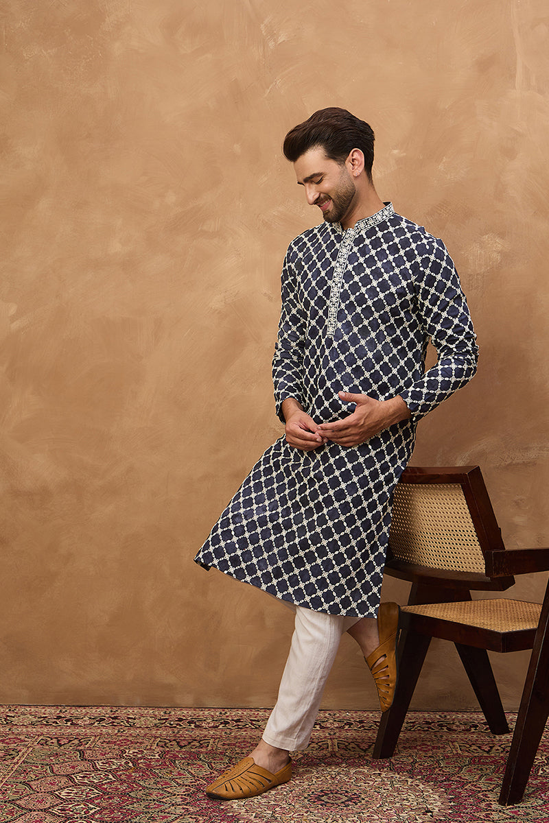 Blue Viscose Rayon Shibori Embroidered Straight Kurta | SHOBITAM