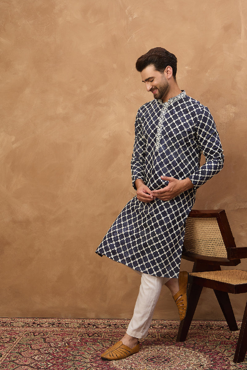 Blue Viscose Rayon Shibori Embroidered Straight Kurta With Pant Set | Shobitam