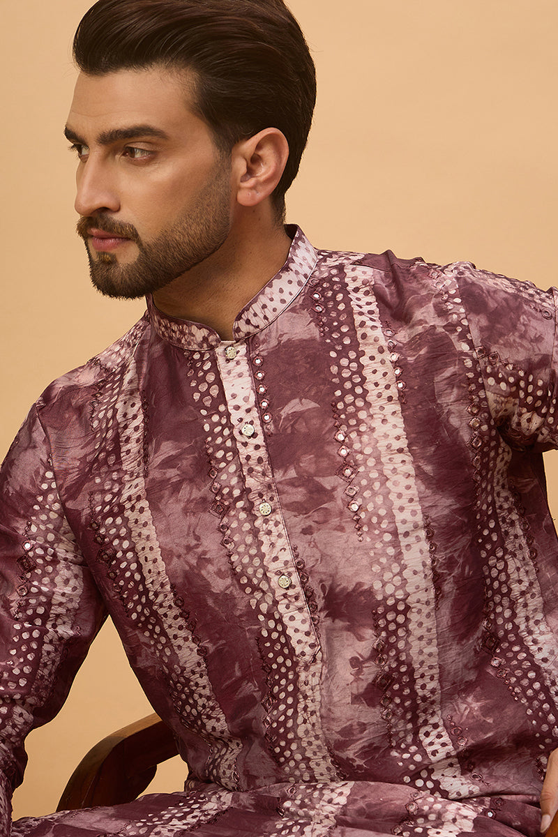 Burgundy Silk Blend Shibori Embroidered Straight Kurta | SHOBITAM