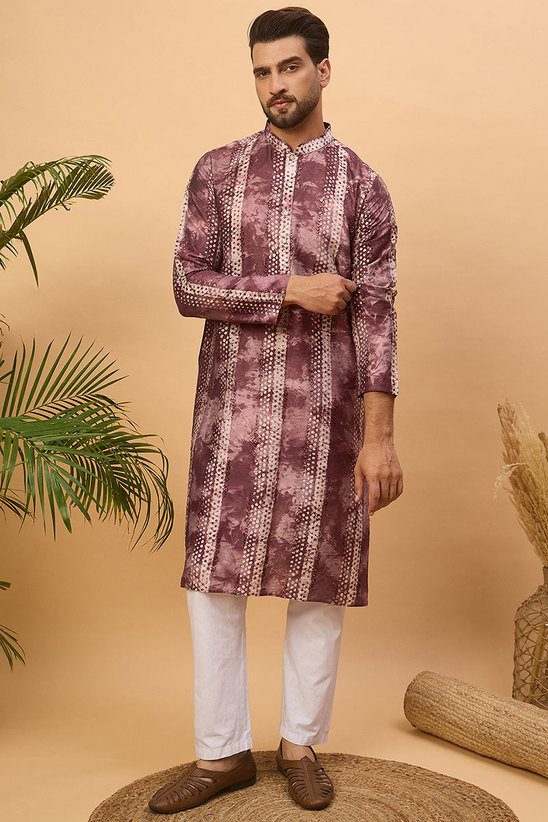 Burgundy Silk Blend Shibori Embroidered Straight Kurta | SHOBITAM