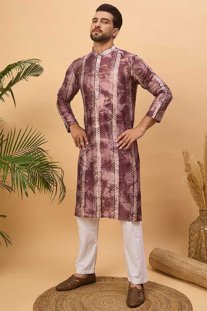 Burgundy Silk Blend Shibori Embroidered Straight Kurta | SHOBITAM