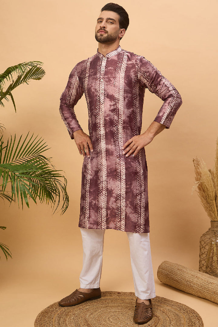 Burgundy Silk Blend Shibori Embroidered Straight Kurta With Pant Set | Shobitam