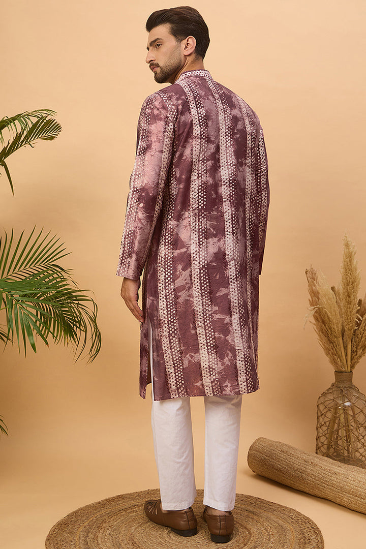 Burgundy Silk Blend Shibori Embroidered Straight Kurta | SHOBITAM