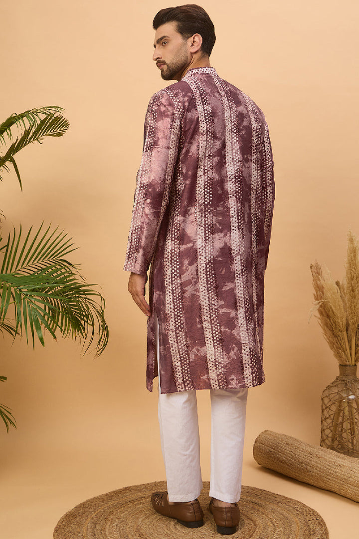 Burgundy Silk Blend Shibori Embroidered Straight Kurta With Pant Set | Shobitam