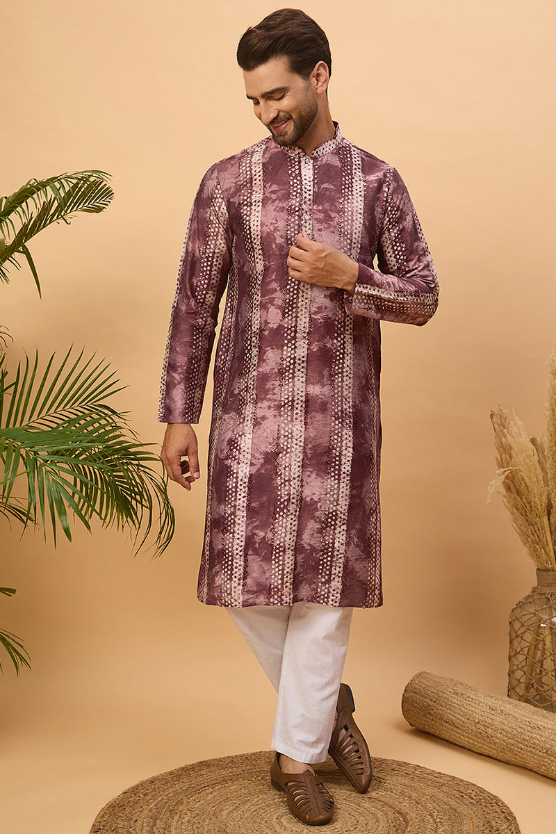 Burgundy Silk Blend Shibori Embroidered Straight Kurta | SHOBITAM