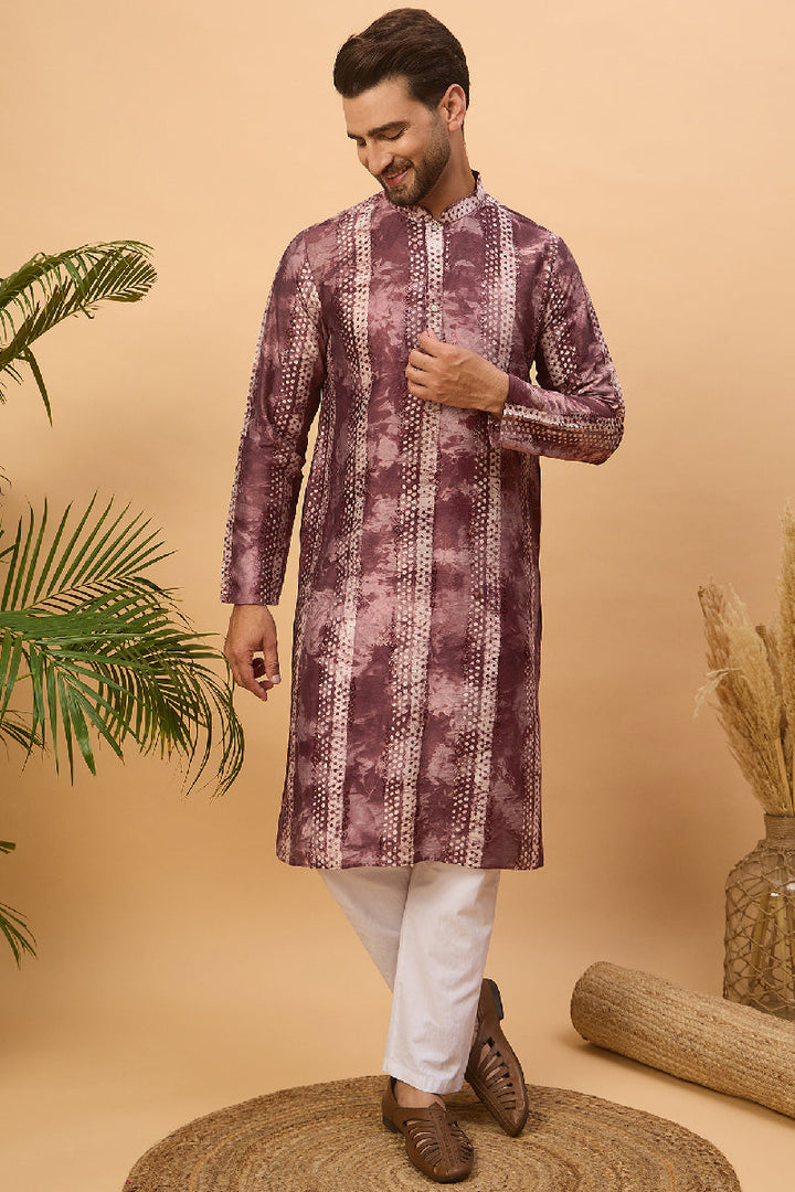 Burgundy Silk Blend Shibori Embroidered Straight Kurta With Pant Set | Shobitam