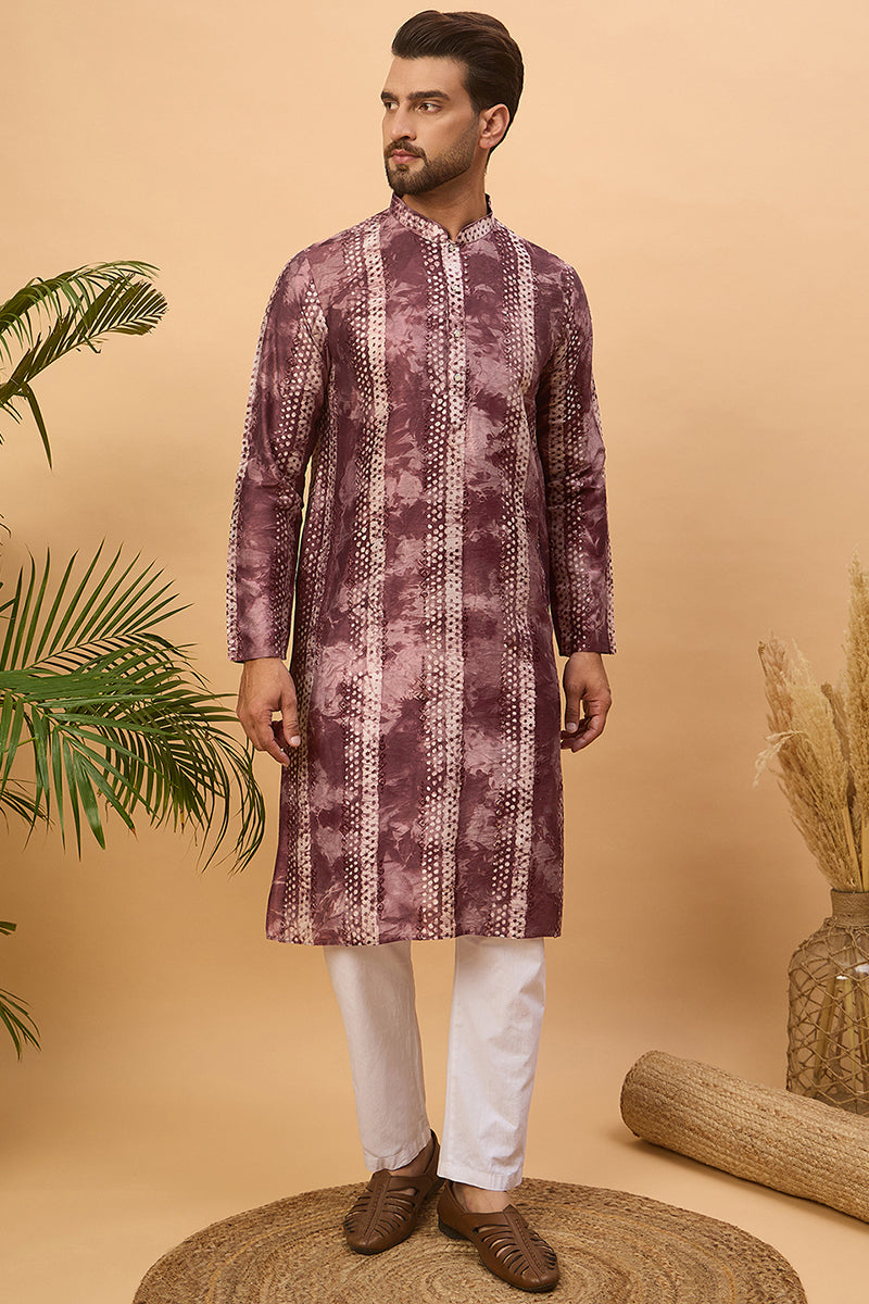 Burgundy Silk Blend Shibori Embroidered Straight Kurta | SHOBITAM