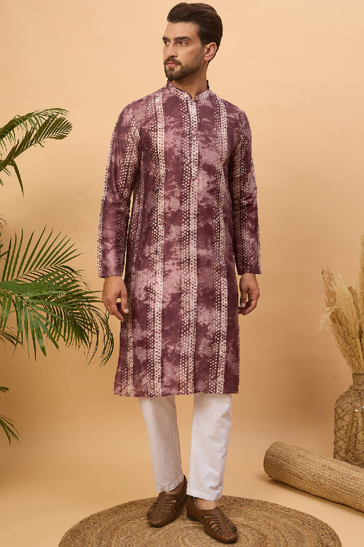 Burgundy Silk Blend Shibori Embroidered Straight Kurta With Pant Set | Shobitam