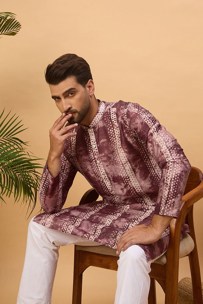 Burgundy Silk Blend Shibori Embroidered Straight Kurta | SHOBITAM