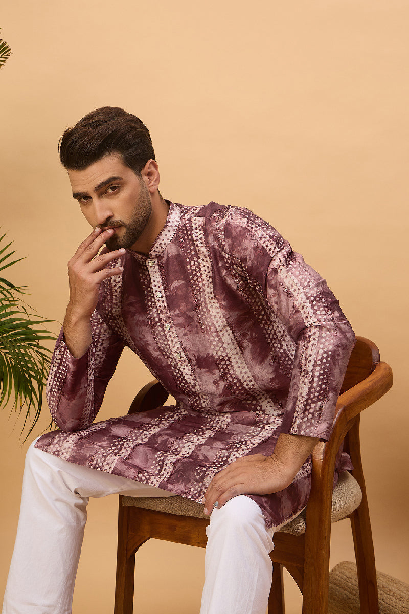 Burgundy Silk Blend Shibori Embroidered Straight Kurta With Pant Set | Shobitam