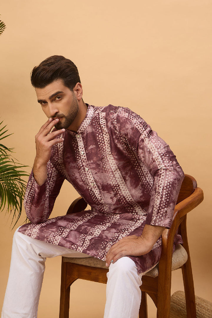 Burgundy Silk Blend Shibori Embroidered Straight Kurta With Pant Set | Shobitam