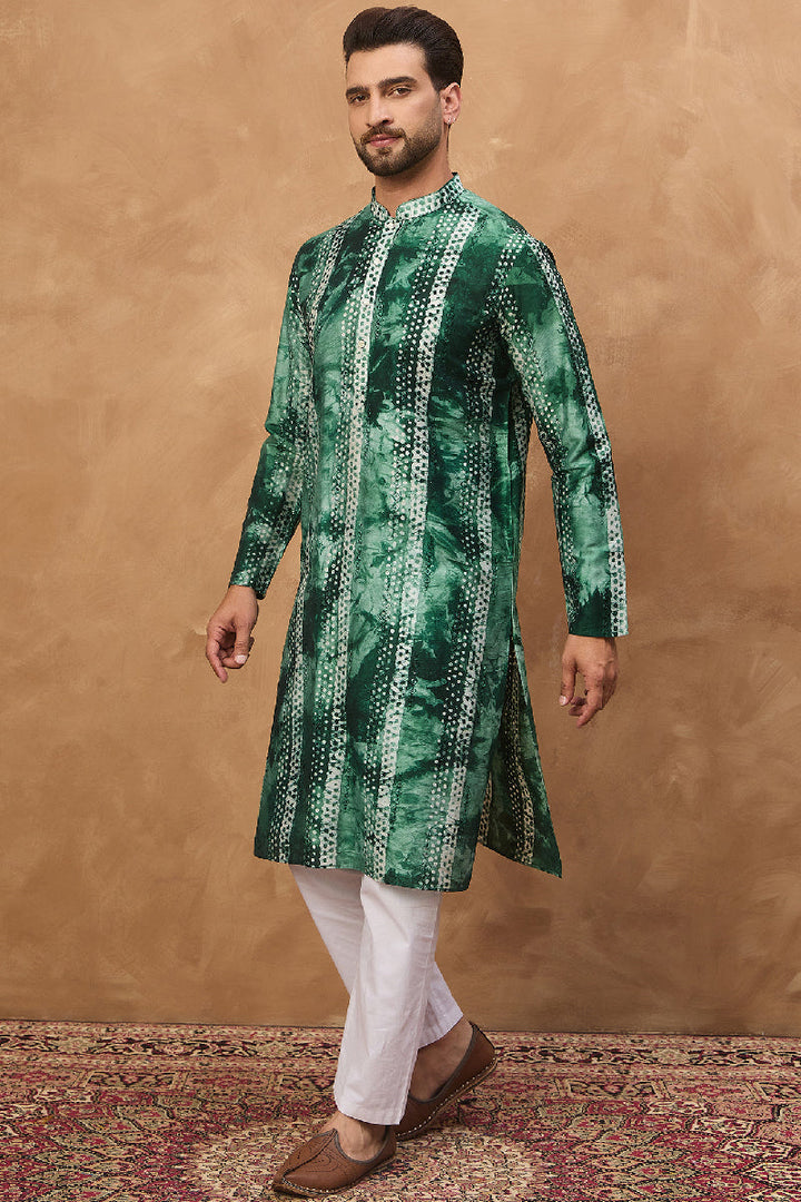 Green Silk Blend Shibori Embroidered Straight Kurta With Pant Set | Shobitam