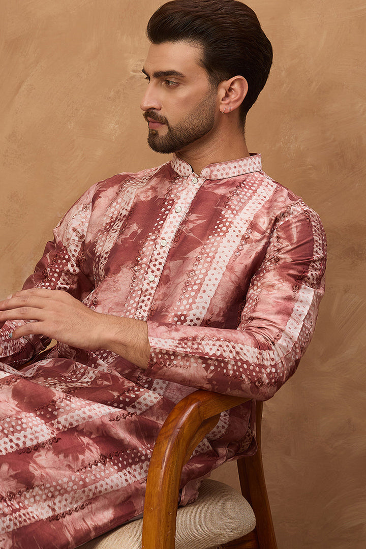 Brown Silk Blend Shibori Embroidered Straight Kurta | SHOBITAM