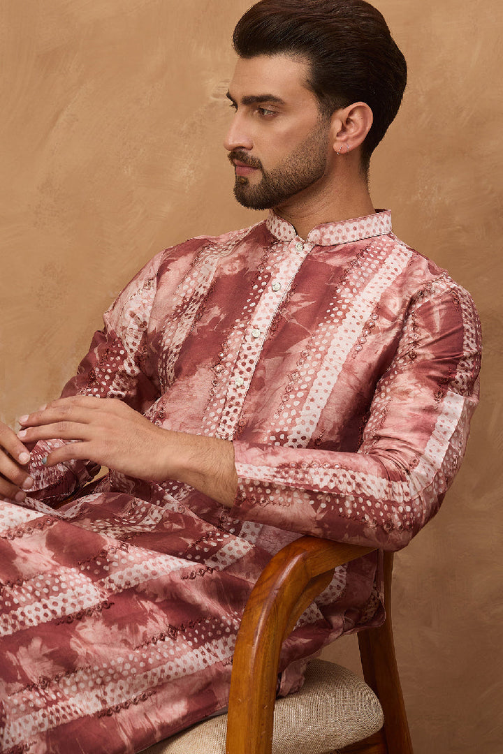 Brown Silk Blend Shibori Embroidered Straight Kurta With Pant Set | SHOBITAM