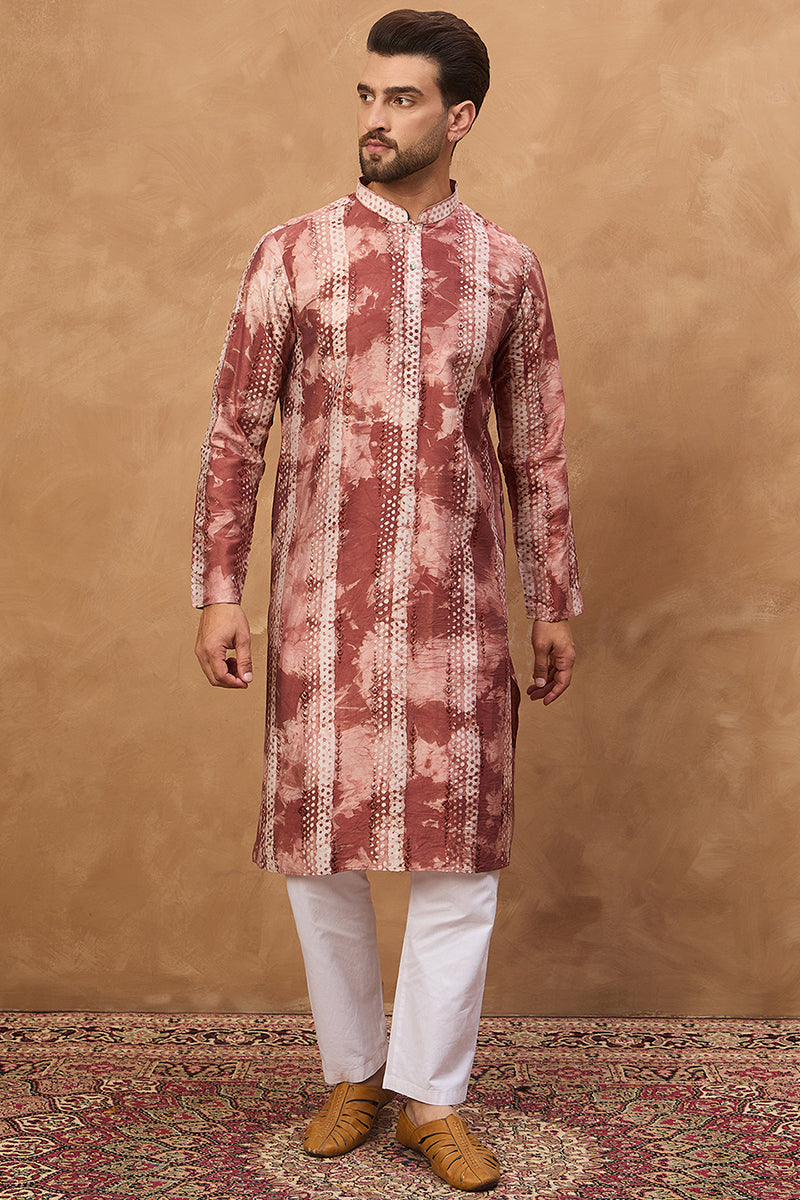 Brown Silk Blend Shibori Embroidered Straight Kurta | SHOBITAM