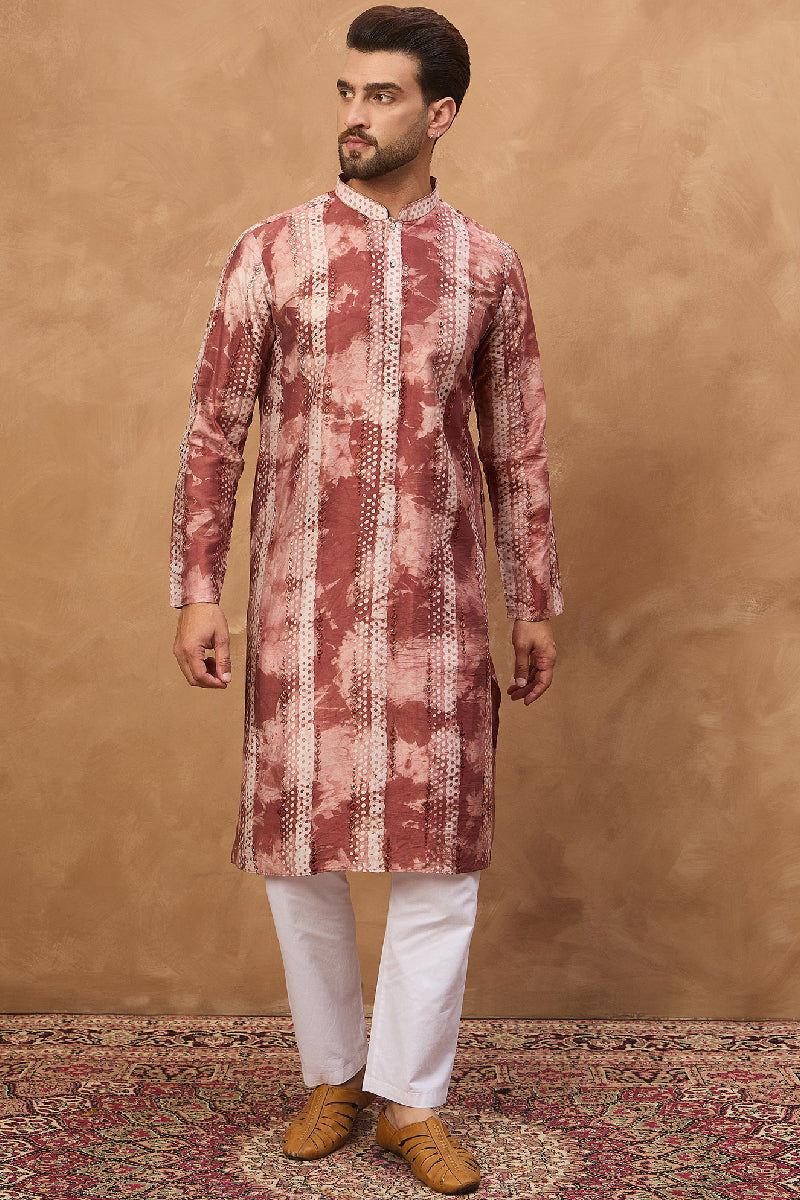 Brown Silk Blend Shibori Embroidered Straight Kurta With Pant Set | SHOBITAM