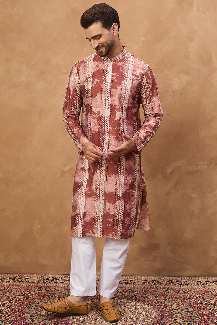 Brown Silk Blend Shibori Embroidered Straight Kurta | SHOBITAM