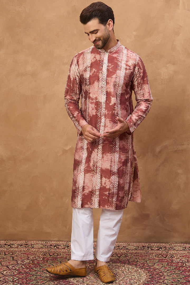 Brown Silk Blend Shibori Embroidered Straight Kurta With Pant Set | SHOBITAM