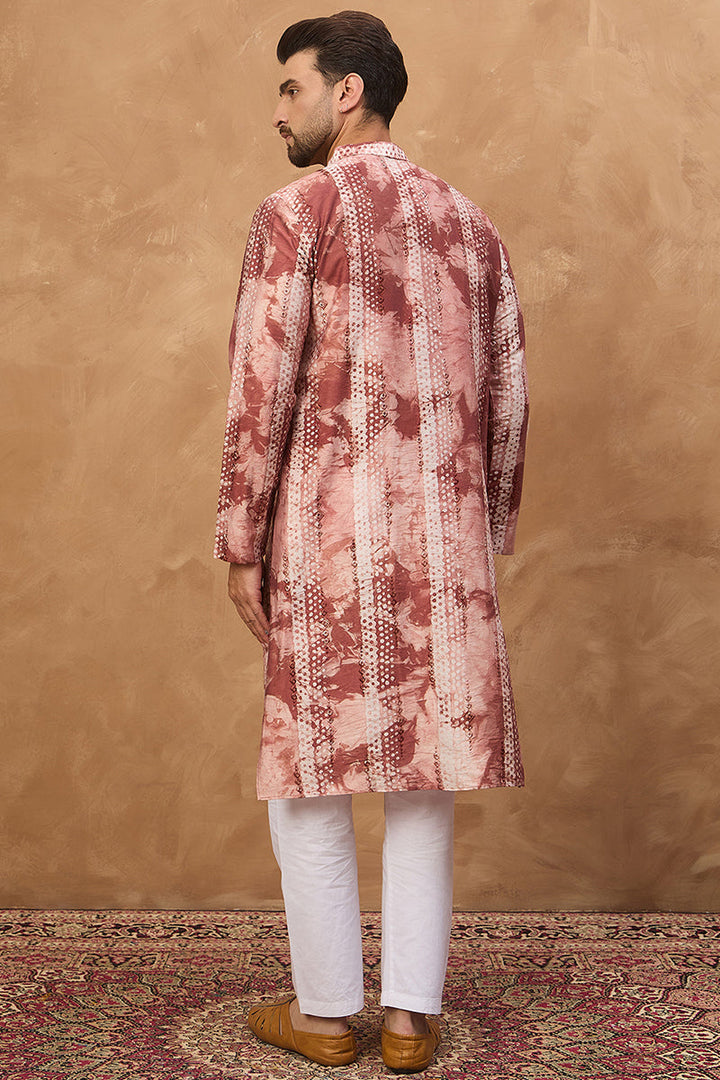 Brown Silk Blend Shibori Embroidered Straight Kurta | SHOBITAM