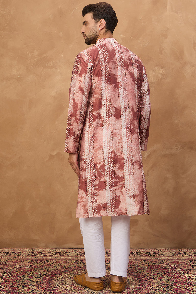 Brown Silk Blend Shibori Embroidered Straight Kurta With Pant Set | SHOBITAM