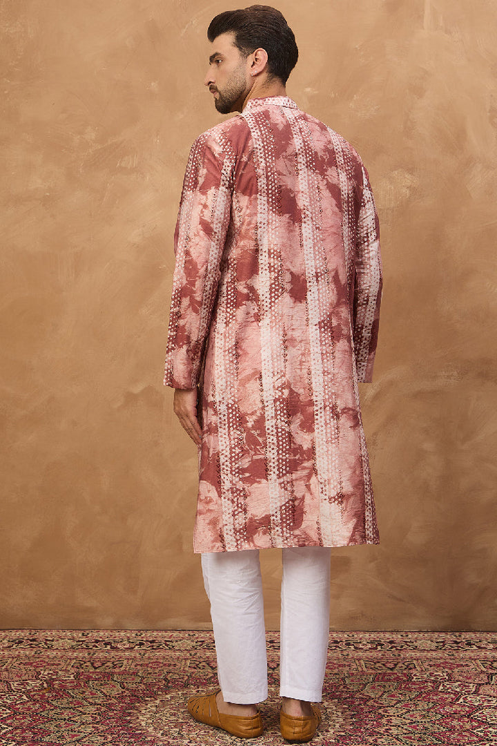 Brown Silk Blend Shibori Embroidered Straight Kurta With Pant Set | SHOBITAM