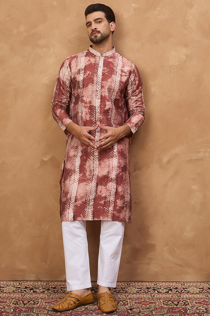 Brown Silk Blend Shibori Embroidered Straight Kurta | SHOBITAM