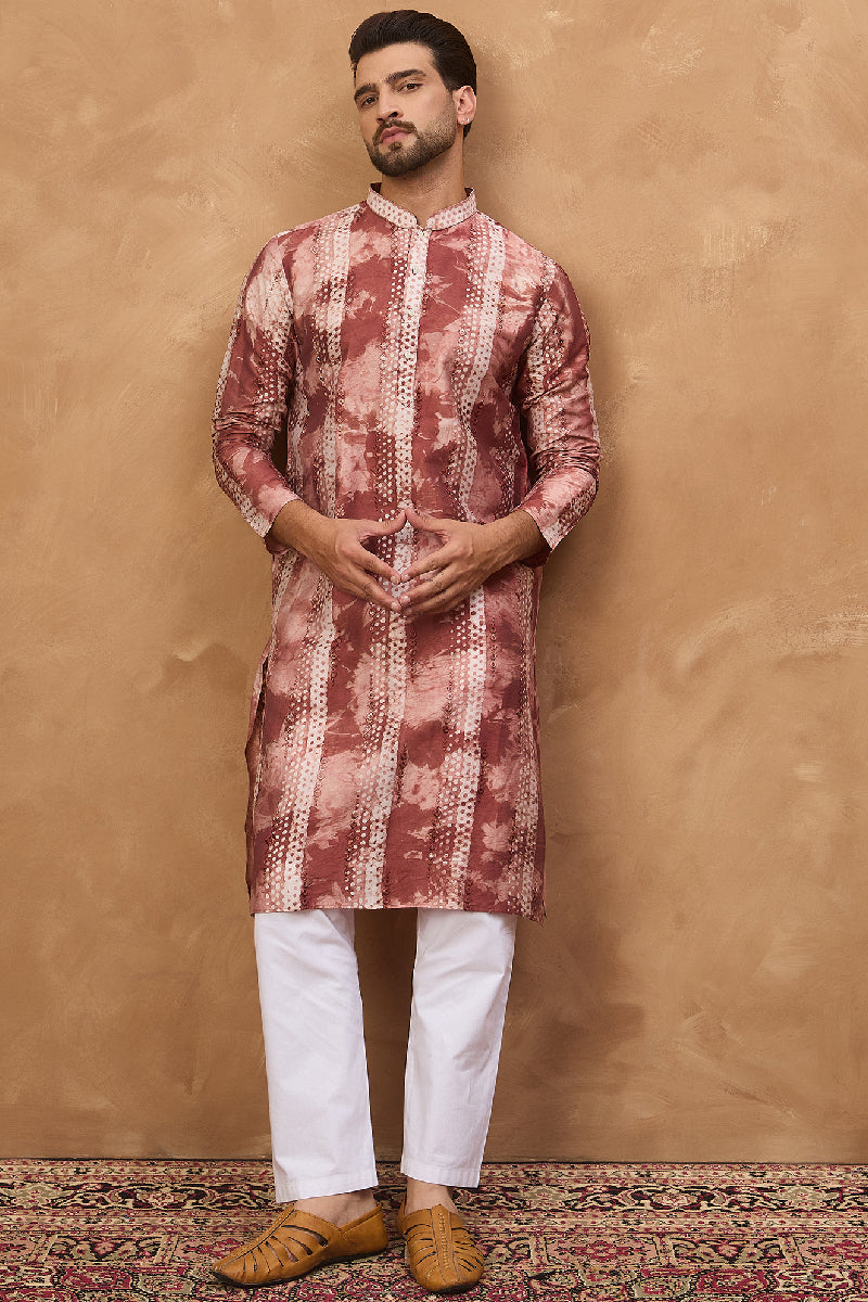 Brown Silk Blend Shibori Embroidered Straight Kurta With Pant Set | SHOBITAM