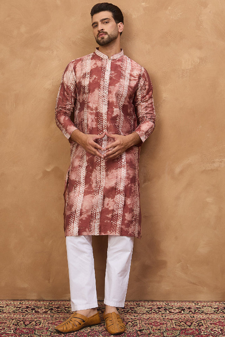 Brown Silk Blend Shibori Embroidered Straight Kurta With Pant Set | SHOBITAM