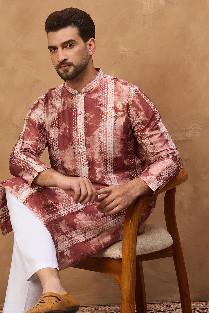 Brown Silk Blend Shibori Embroidered Straight Kurta | SHOBITAM