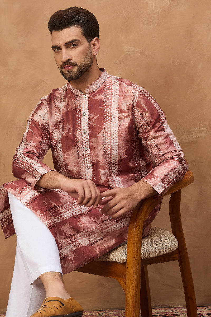 Brown Silk Blend Shibori Embroidered Straight Kurta With Pant Set | SHOBITAM