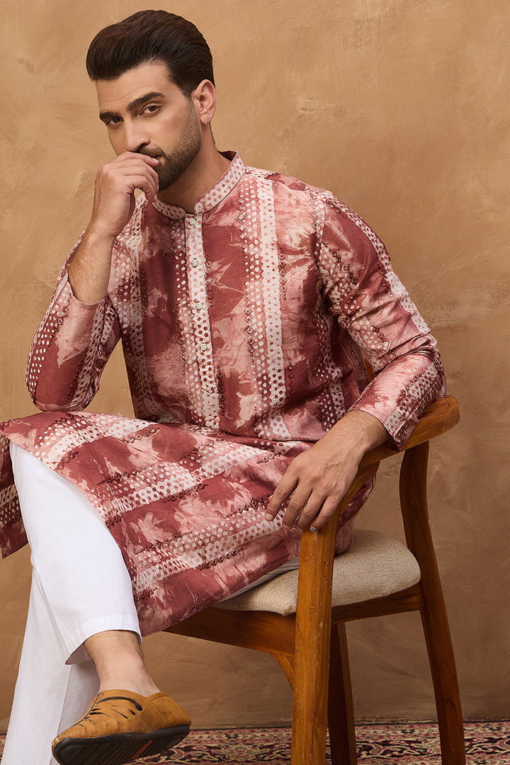 Brown Silk Blend Shibori Embroidered Straight Kurta | SHOBITAM