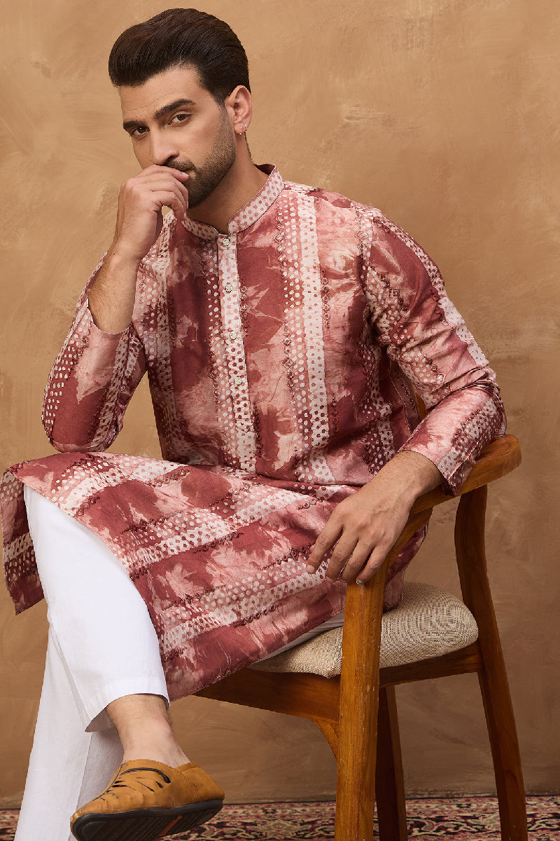 Brown Silk Blend Shibori Embroidered Straight Kurta With Pant Set | SHOBITAM