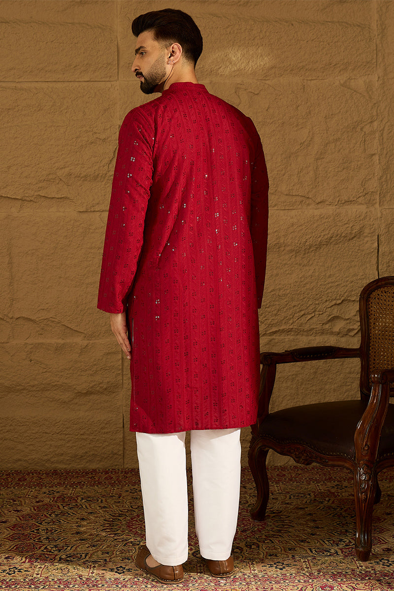 Maroon Viscose Rayon Solid Embroidered Straight Kurta | SHOBITAM