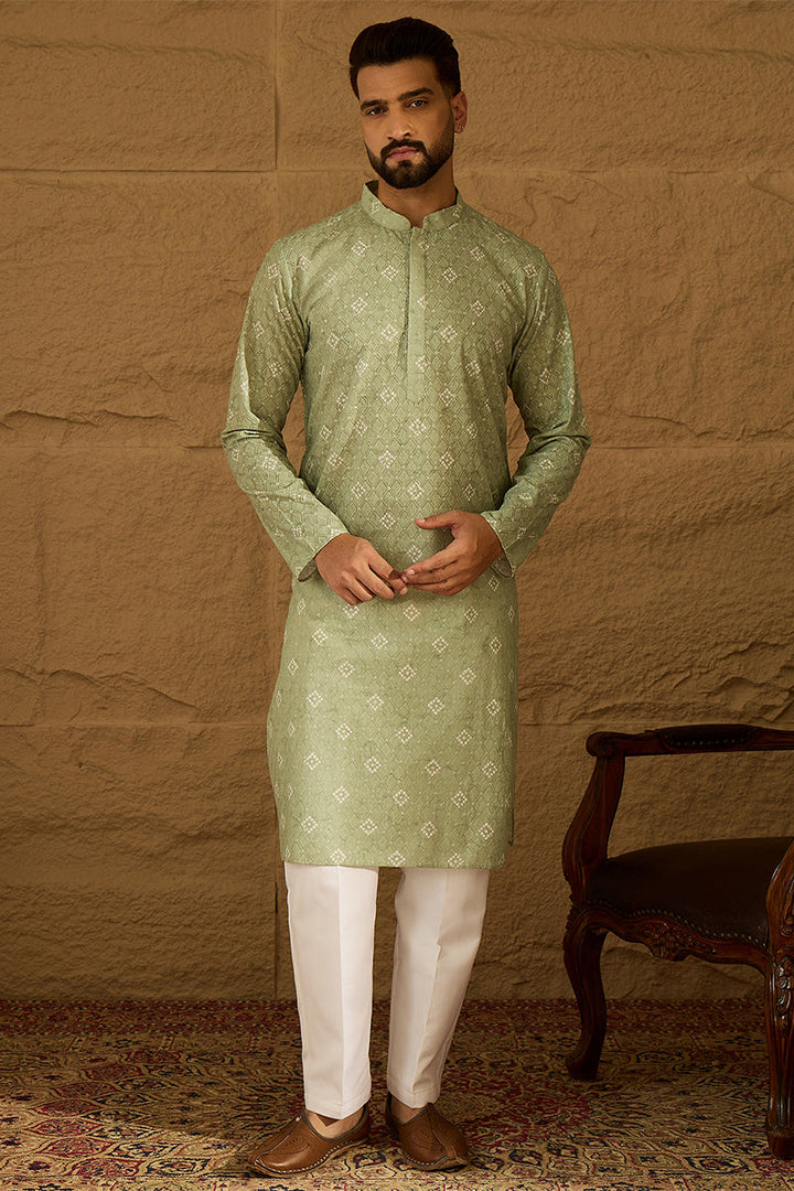 Green Viscose Rayon Bandhani Embroidered Straight Kurta with Trouser | SHOBITAM