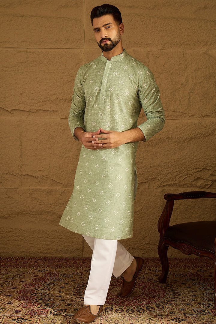 Green Viscose Rayon Bandhani Embroidered Straight Kurta | SHOBITAM
