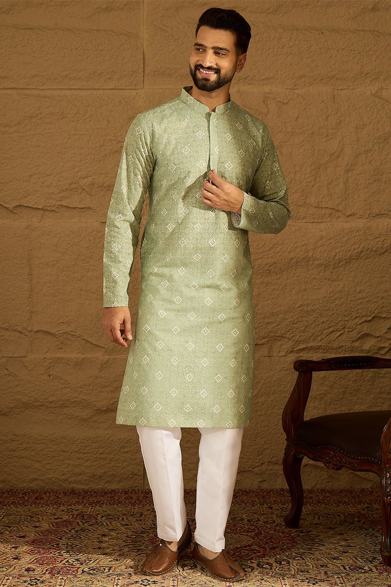 Green Viscose Rayon Bandhani Embroidered Straight Kurta | SHOBITAM