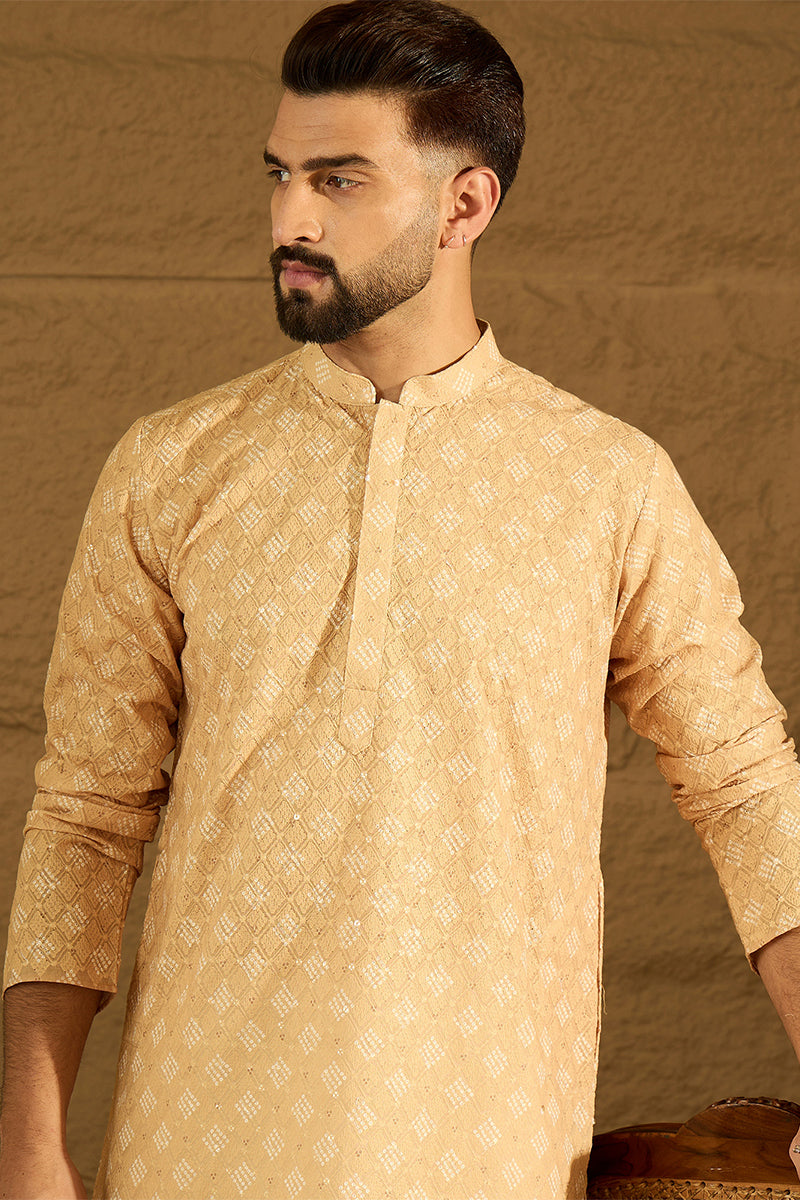 Yellow Viscose Rayon Bandhani Embroidered Straight Kurta | SHOBITAM