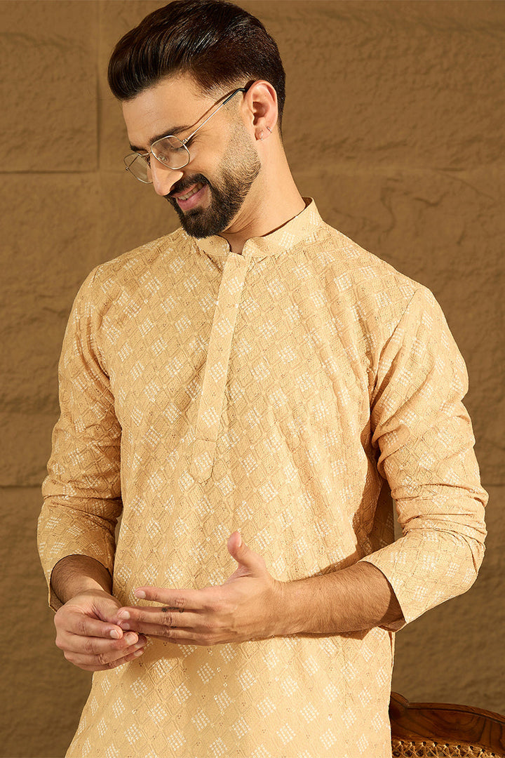 Yellow Viscose Rayon Bandhani Embroidered Straight Kurta | SHOBITAM