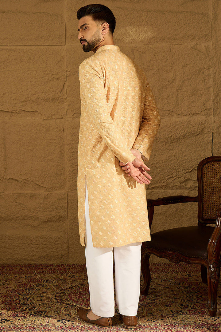 Yellow Viscose Rayon Bandhani Embroidered Straight Kurta | SHOBITAM