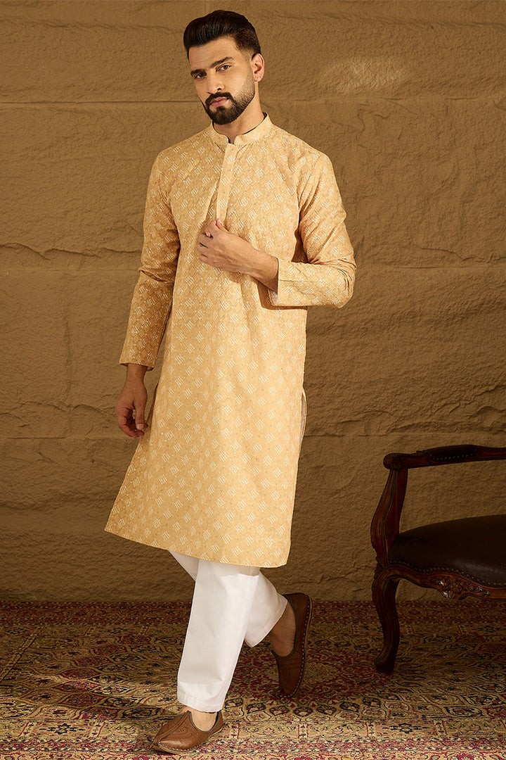 Yellow Viscose Rayon Bandhani Embroidered Straight Kurta | SHOBITAM