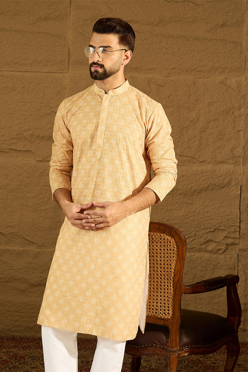 Yellow Viscose Rayon Bandhani Embroidered Straight Kurta with Trouser | SHOBITAM