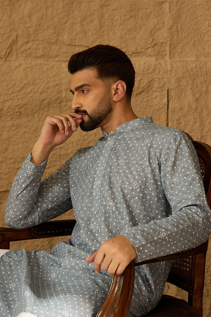 Blue Viscose Rayon Bandhani Embroidered Straight Kurta | SHOBITAM