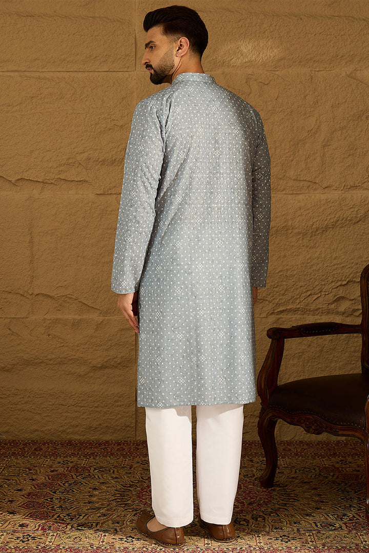 Blue Viscose Rayon Bandhani Embroidered Straight Kurta | SHOBITAM