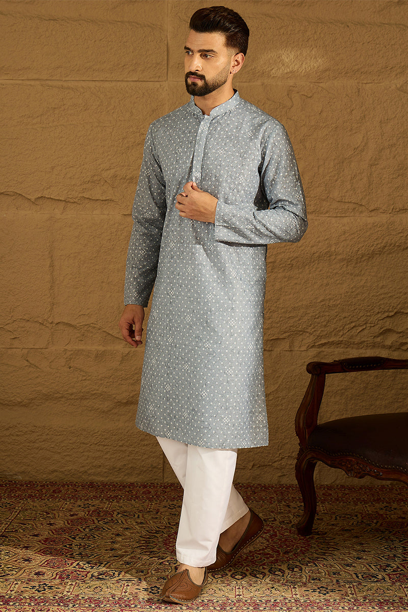 Blue Viscose Rayon Bandhani Embroidered Straight Kurta | SHOBITAM