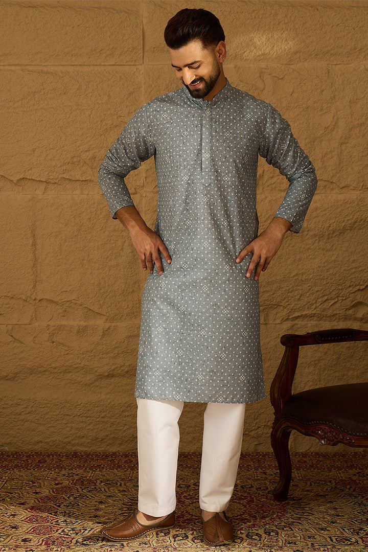 Blue Viscose Rayon Bandhani Embroidered Straight Kurta with Trouser | SHOBITAM