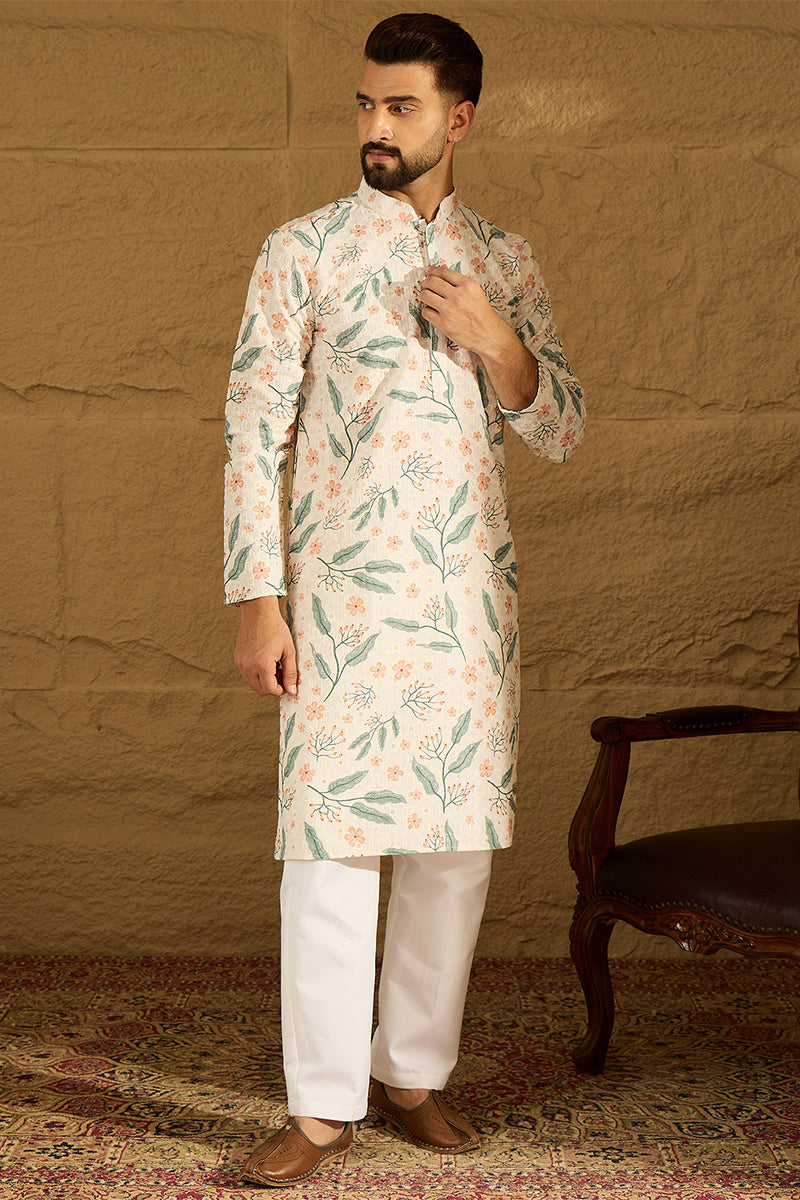 White Viscose Rayon Floral Embroidered Straight Kurta | SHOBITAM