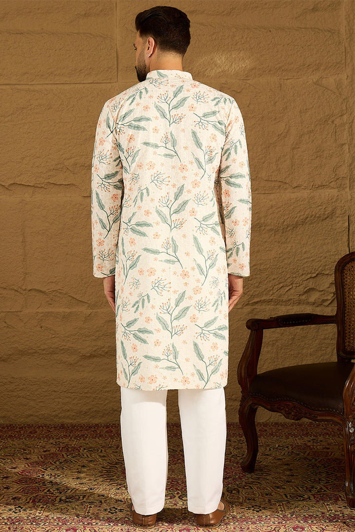 White Viscose Rayon Floral Embroidered Straight Kurta | SHOBITAM
