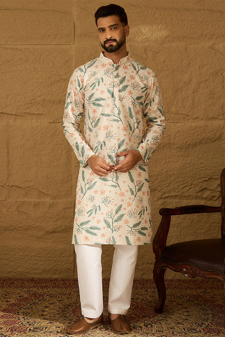 White Viscose Rayon Floral Embroidered Straight Kurta | SHOBITAM