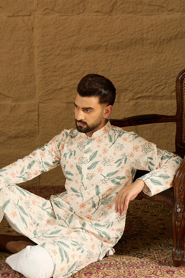 White Viscose Rayon Floral Embroidered Straight Kurta | SHOBITAM