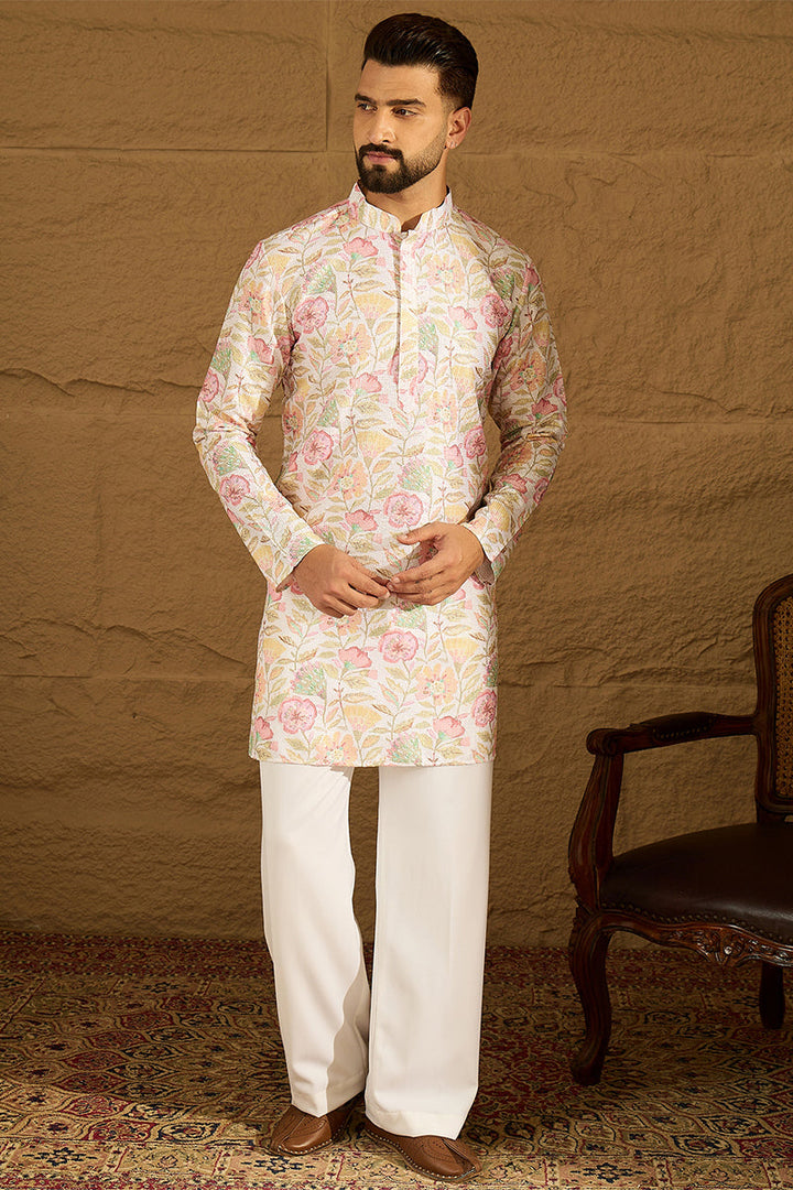 White Viscose Rayon Floral Embroidered Straight Kurta  | SHOBITAM